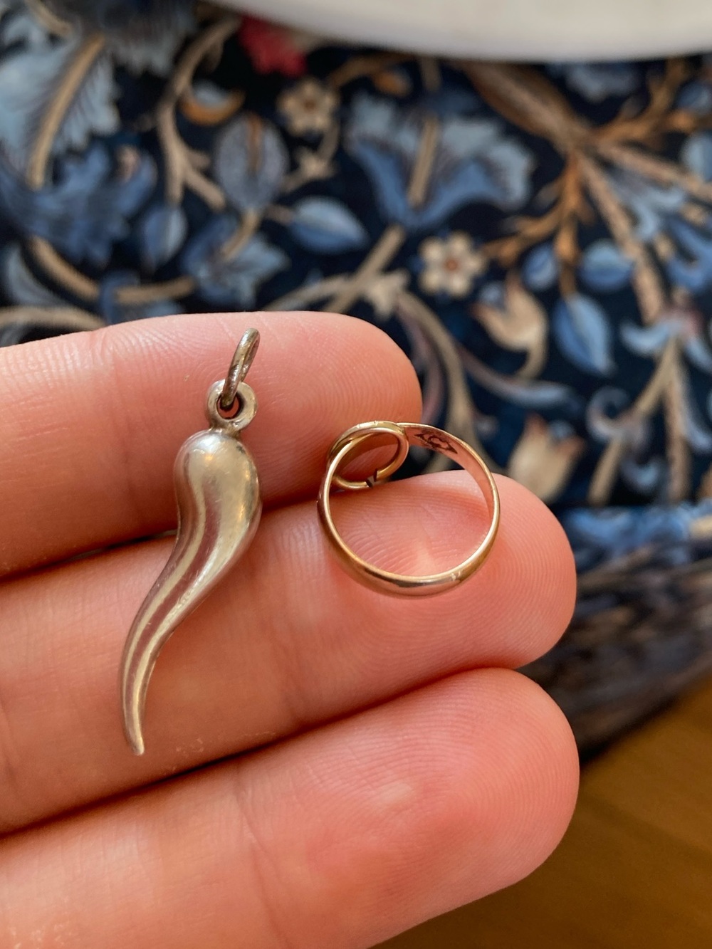 Antique Victorian Gold Baby Ring & 800 Silver Cornicello Horn Charms